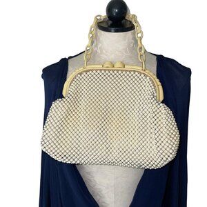 Whiting & Davis Vintage Womens Handbag Cream Bakelite Chain Handle Alumesh